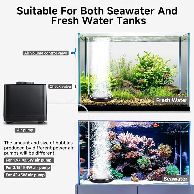 hygger Air Stone for Aquarium: Quiet High Dissolved Oxygen Diffuser Kit for Freshwater or Saltwater Fish Tank and Hydroponic Air Pump-Disc 4 x 4 Inch Air Bubble Stone Without air Pump