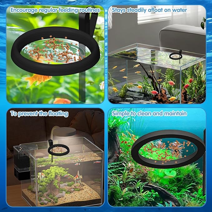 Clip On Fish Feeding Ring for Fish Tank, Non-Shedding Food Holder, Fits 3-15mm Glass, Keeps Floating FishFood in Place, Great for Betta and Rimless Tanks