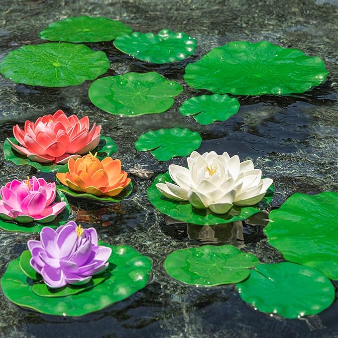 20 Pcs Artificial Lily Pads for Ponds, Realistic Floating Lily Pads Leaves, Lotus Leaves Water Lilies Pad Artificial Foliage Pond Decor for Koi Fish Pool Patio Aquarium