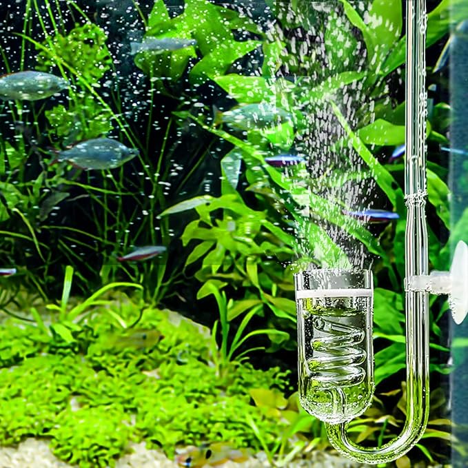 CO2 Diffuser Aquarium Glass Spiral CO2 Atomizer Diffuser Bubble Counter Check with Suction Cup for Aquarium Planted Fish Tank Supply Accessories