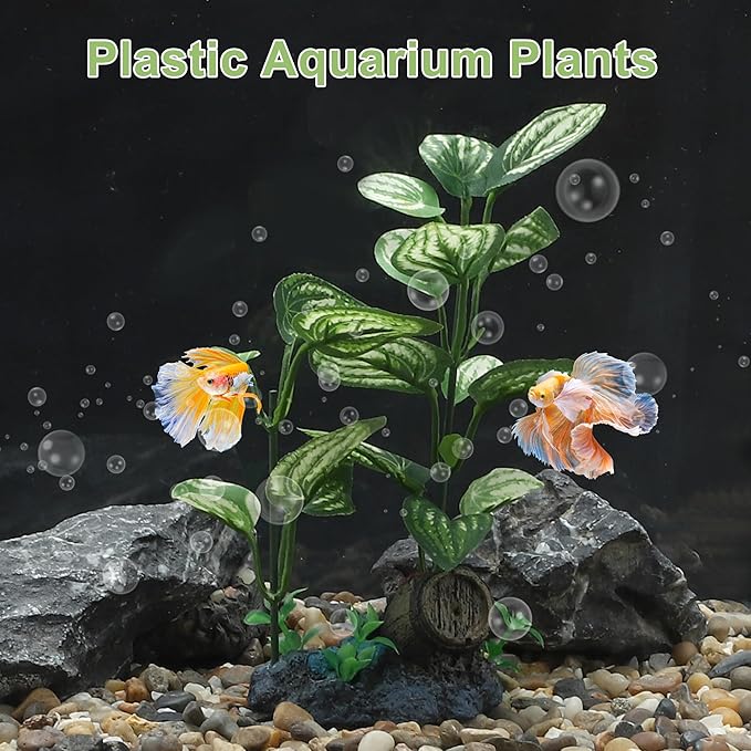 Aquarium Plastic Plants, Silk Aquarium Plants, Silk Plants for Betta Fish Tank, Plastic Plant Decor for Aquarium, Green, Pointed Leaves, 7.09" Tall