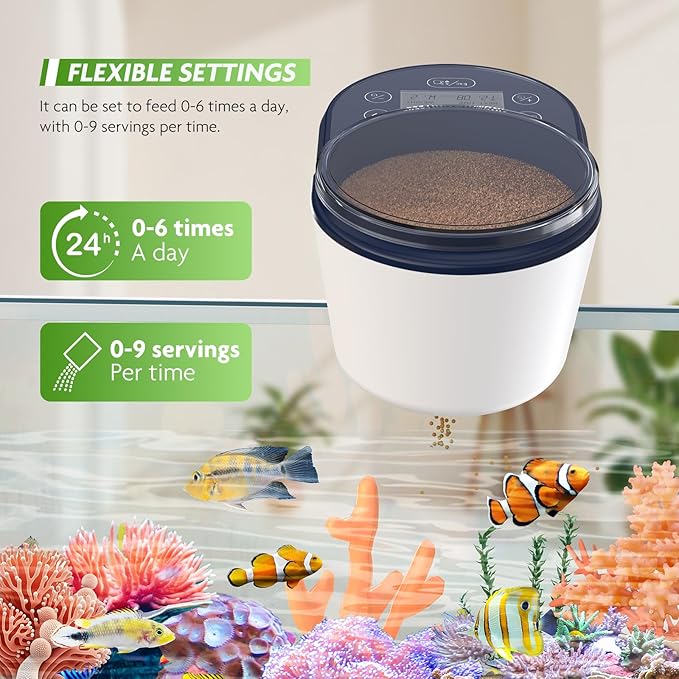 PAIZOO Automatic Fish Feeder, Rechargeable Timer Fish Dispenser for Aquarium, Moisture-Proof Betta Food Vacation Feeder with LCD Display for Betta, Goldfish, Shrimp