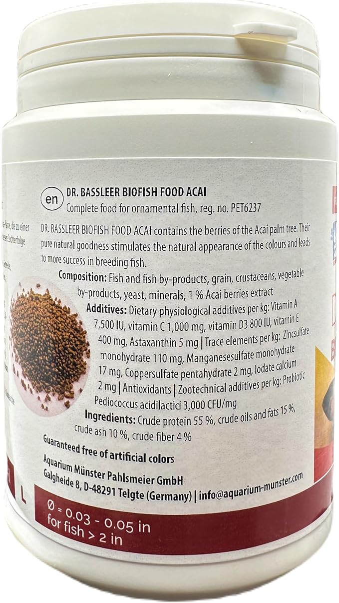 Bassleer Biofish Food ACAI – Lrg Granules (150 g) | Premium Aquarium Fish Food with Acai Superfruit, Omega-3 & Antioxidants | Scientifically Balanced Nutrition for Color, Vitality & Health
