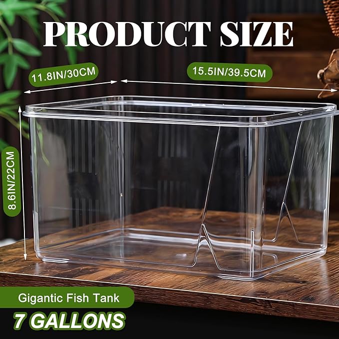 Geelin 7 Gallon Plastic Fish Tank Large Bowl Shatterproof with Crystal Clear Clarity for Terrarium, Flower Vase Centerpiece Gift for Fish Lovers (Square)