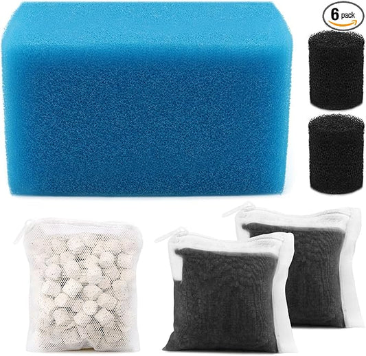 Aquarium Media Maintenance Kit Replacement for Fluval AC70 Power Filter, Includes 1 Blue Foam Filters, 2 Intake Strainer Sponge,1Pack Ceramic Rings and 2 Pack Activated Carbon, for 70 Gallon Aquariums