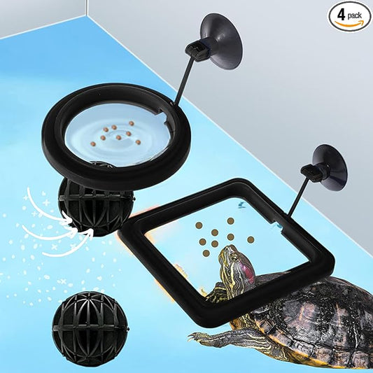 Turtle Feeding Ring for Fish Tank with Filter Balls Set, Floating Feeding Ring for Fish Tank and Nitrifying Balls, Aquatic Turtles Toys, Feeder for Betta Guppy Goldfish (Black)