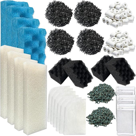 44-Piece Aquarium Maintenance Media Kits Replacement for Fluval 306/307 Performance Canister Filter - Includes Carbon, Ammonia-Absorbing Pad, Sponges（2 Sets）