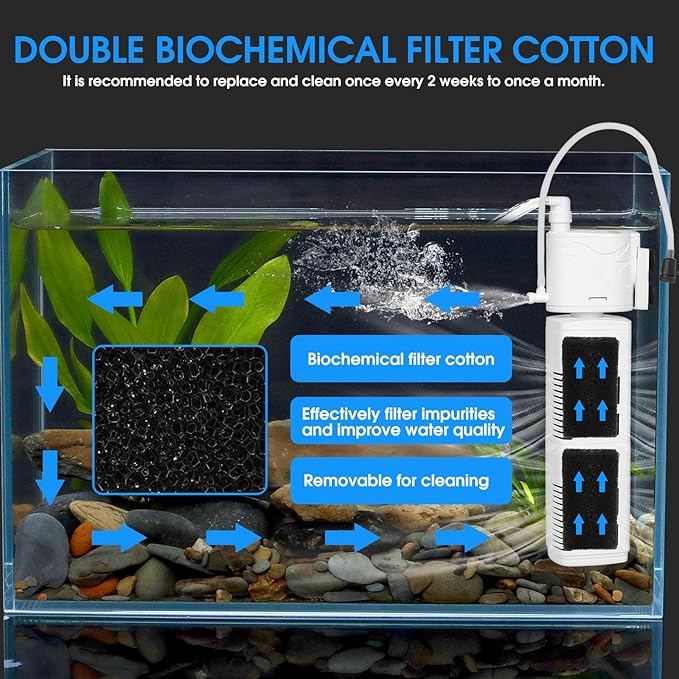 The fish tank filter is suitable for 80-160 gallon aquariums, filtering/oxygenating/water circulation. Built-in biochemical filter cotton