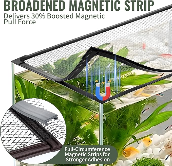 Magnetic Aquarium Cover Fish Tank Lid 59.1 x 19.7 Inch Fish Net Cover with Feeding Window Complete Accessories for Easy Installation and Anti-Jumping Protection for Fish and Reptiles