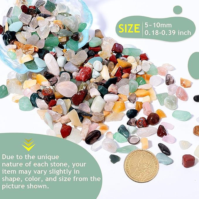 Crystal Chips Bulk, Tumbled Gemstone Chips Bulk, Poshlished Healing Crystals, for DIY Projects,Vase Filler, Succulent Soil, Potting Mix, Garden Decor, Aquarium & Fish Tank Gravel (Mixed，1Pound)