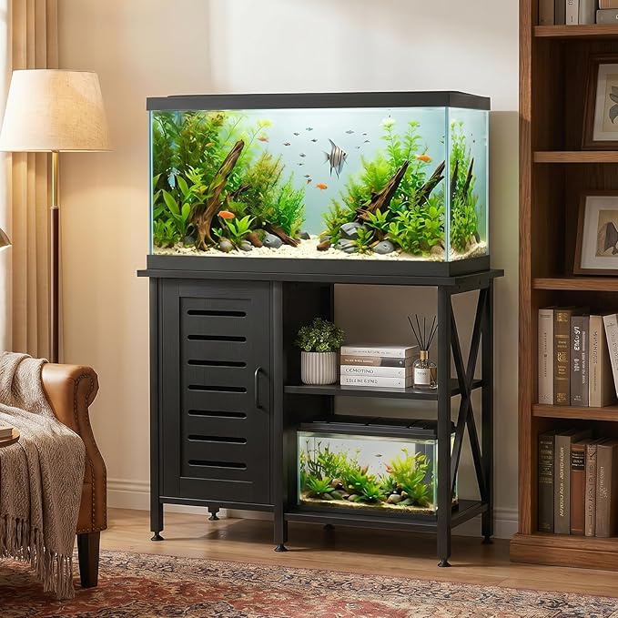 Herture 40-50 Gallon Fish Tank Stand, Aquarium Stand with Cabinet Accessories Storage, Heavy Duty Metal Frame, 40.55" L*18.89" W Tabletop, 850LBS Capacity, Black PG02YGB