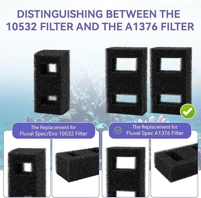 A1376 Spec Foam Filter Block Replacement for Fluval Aquarium Filter Media, for Fluval Spec Fish Tank - High Density Foam Block Insert Replacement for Large Breed Aquarium - 2 Pack