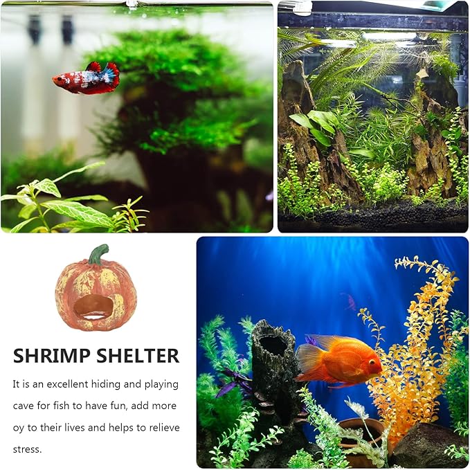 BESPORTBLE Hideout Cave Halloween Pumpkin Figurine, Resin Fish Tank Statue Halloween Aquarium Decorations for Reptile Tank Fish Tank