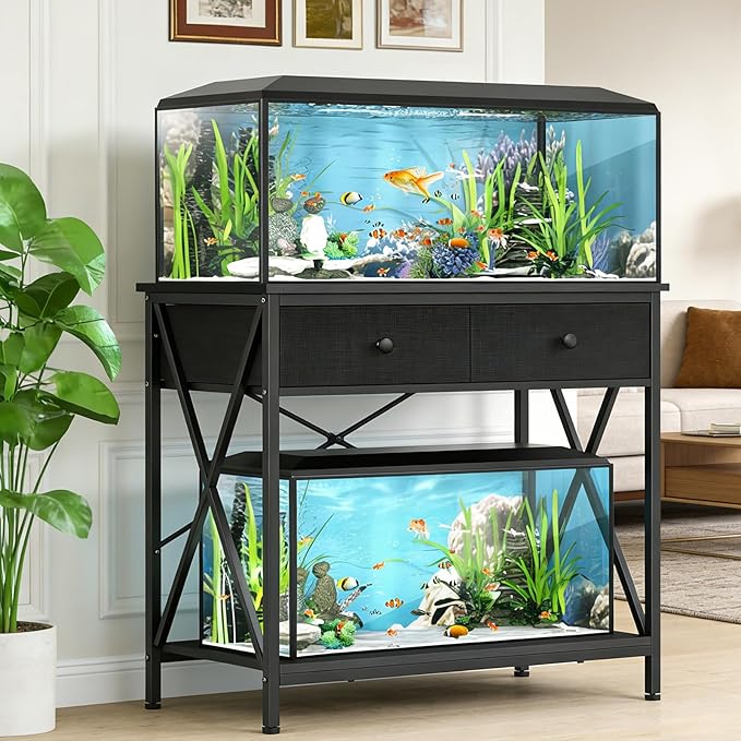Fish Tank Stand 40 Gallon: Sturdy Aquarium Stand with Accessories Storage - Metal Fish Tank Table for 40-50 Gallon Reptile Breeder Turtle Terrarium - 35"X19.54" Weight Capacity 660 lbs
