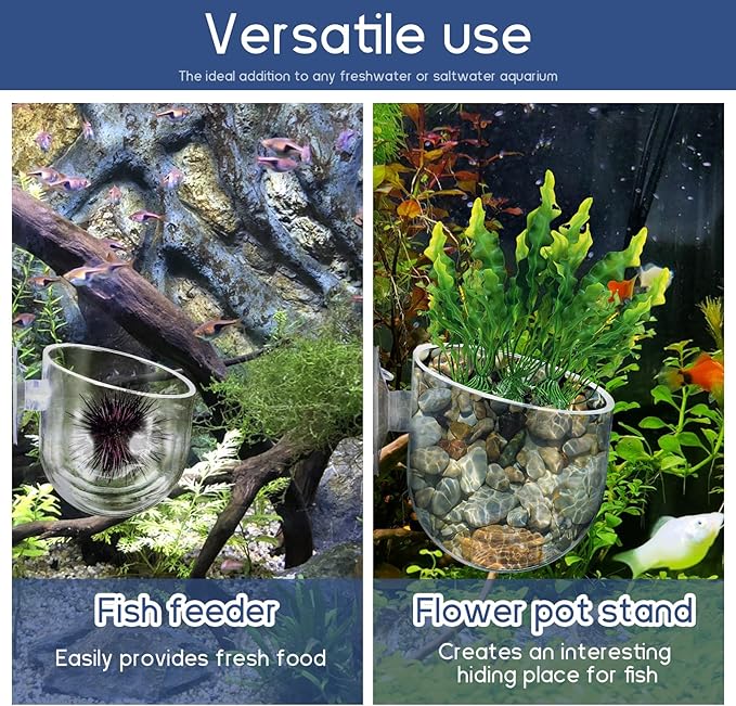 2Pcs Fish Tank Plant Holder Aquarium Plant Pot Suction Cup Planter Clear Acrylic Aquatic Plants Pot Aquarium Plants Cup for Fish Tank Decorations Water Culture Decor
