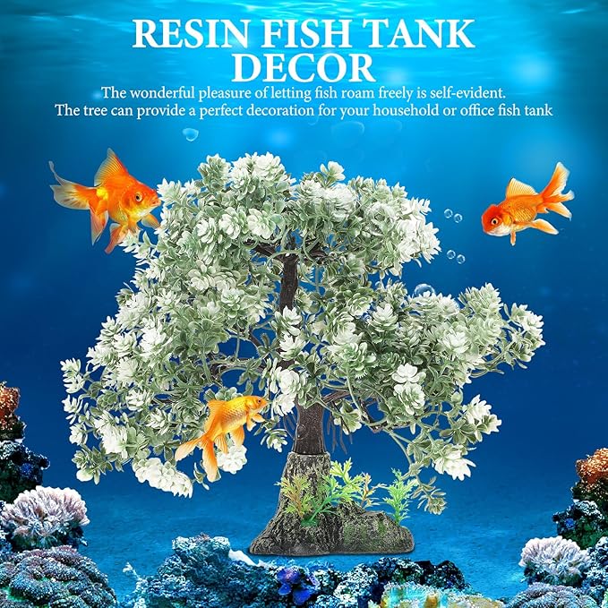 POPETPOP Aquarium Decor Fake Tree 4.13X2.36X10.62In Realistic Silk Plastic Bonsai Plant Fish Tank Ornament for Freshwater Saltwater Aquariums Home Office Decoration