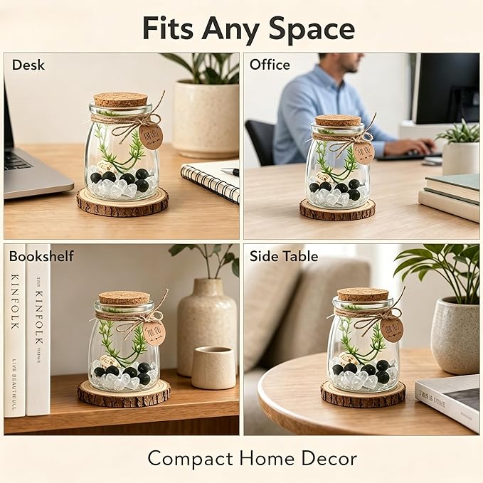 Moss Balls Glass Terrarium Kit - 5 Decorative Green Balls with Glass Jar, White Crystal, DIYAquarium and Desk Decor, Easy-Care Gift for Home and Office