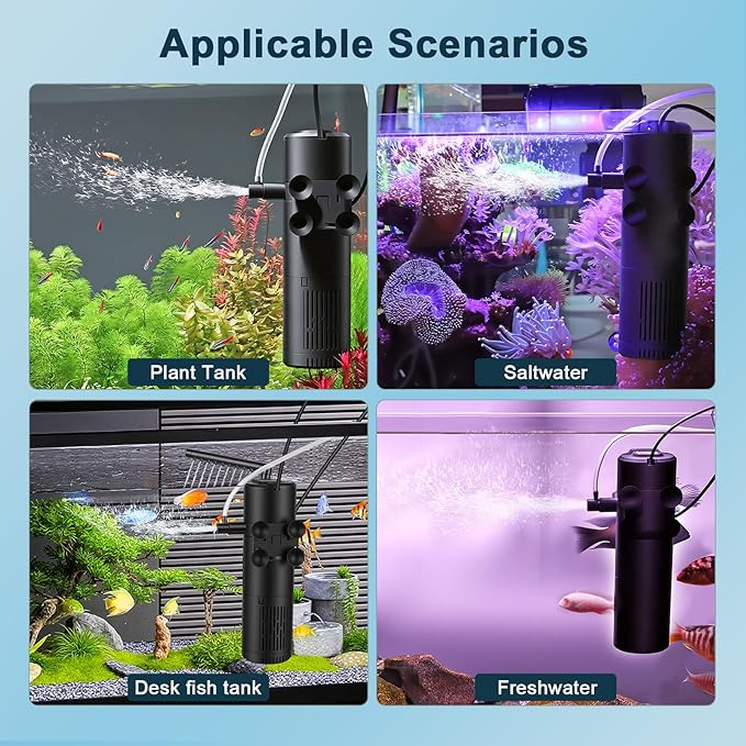 hygger Aquarium U-V Filter with Filter Sponge, U-V Light & Timer, Submersible Pump Filter for Green Water Clean, Internal Filter with Aeration & Rainfall for Fish Tank