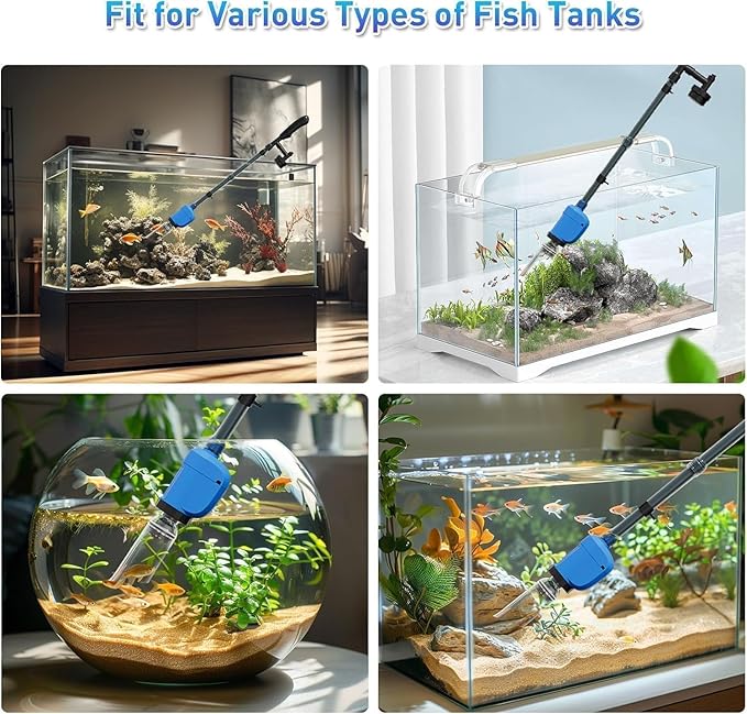 6-in-1 Electric Aquarium Gravel Cleaner, 530GPH Fish Tank Vacuum Cleaner with Water Changer, Sand Washer, Debris Remover & Circulation Pump, Quiet 32W Pump