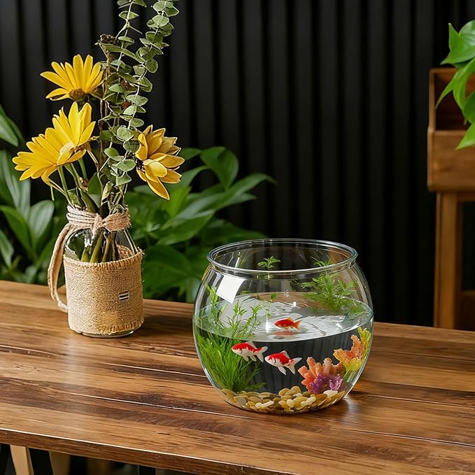 Geelin 1 Gallon Plastic Fish Tank Large Bowl Shatterproof with Crystal Clear Clarity for Terrarium, Flower Vase Centerpiece Gift for Fish Lovers (Round)