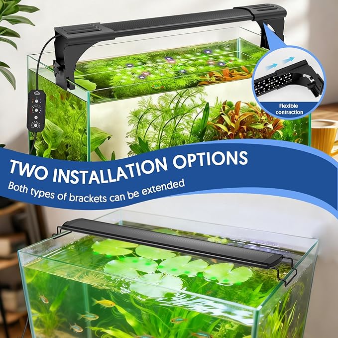 QZQ LED Aquarium Light, 16W Fish Tank Light with 24/7 Lighting Mode, Timer, DIY Mode, Adjustable Brightness, Full Spectrum Aquarium Plant Light with Extendable Brackets for 10-16 Inch Fish Tank