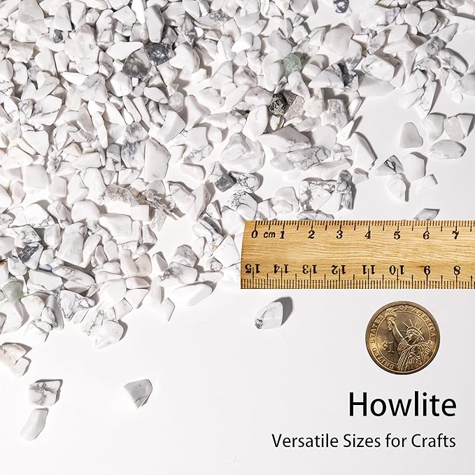 Howlite Crystal Chips 2lbs (2400+ Pieces) – 5-8mm Natural Polished Healing Stones for Plants, Aquarium, Crafts, DIY Decor & Gifts