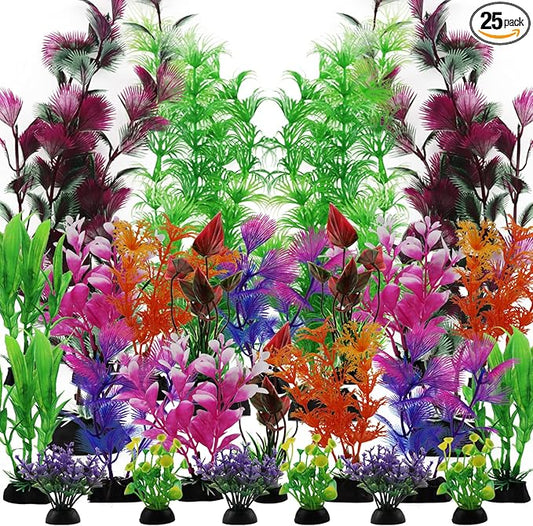 25 Pack Aquarium Plants, Fish Tank Decoration Colorful Artificial Fish Tank Decorations for Household and Office Aquarium Simulation, Small to Large and Tall