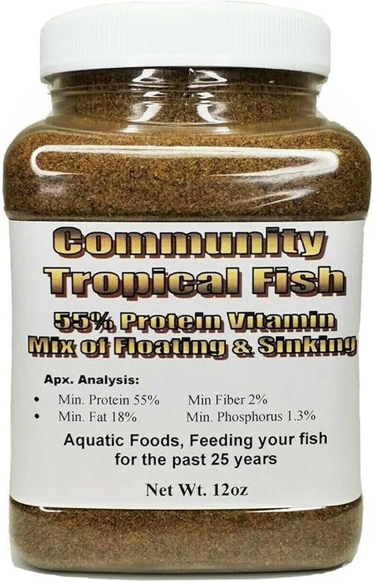 55% Protein & Vitamin Enriched Micro Floating/Slow Sinking Food Fry & Babies, for Cichlids, All Community Tropical Fish, Koi & Pond Fish...12oz Jar