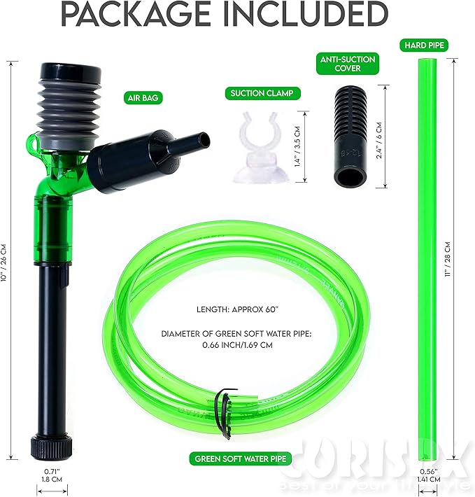 Corisrx Fish Tank Gravel Cleaner Vacuum - Labor-Saving 4 in 1 Compacted Aquarium Water Changer Filter Kit, No Spill 5 ft Water Hose Sand Vacuum, Aquarium Drain Pump Siphon - Gravel Vacuum (14"-19")