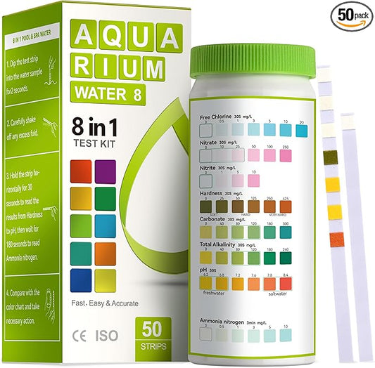 AAwipes 8-in-1 Aquarium Test Kit for Fish Tanks - Quick & Accurate Water Testing Strips for Aquariums & Ponds. Tests pH, Ammonia, Alkalinity, Hardness, Chlorine, etc. (K02-50)