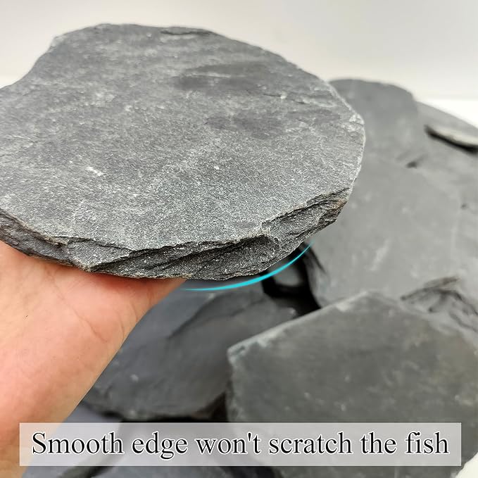 YISZM Slate Rock for Aquarium, 3-5 Inch Polished Natural Stone Rocks, Fish Tank Decor, Aquascaping Rocks, Safe for Aquariums, Terrariums, 5 lbs