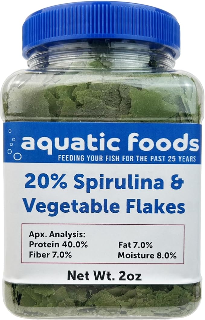 Vegetable & 20% Spirulina Plus Enhanced Premium Flakes for African Cichlids, Herbivores, AF…2oz Small Jar
