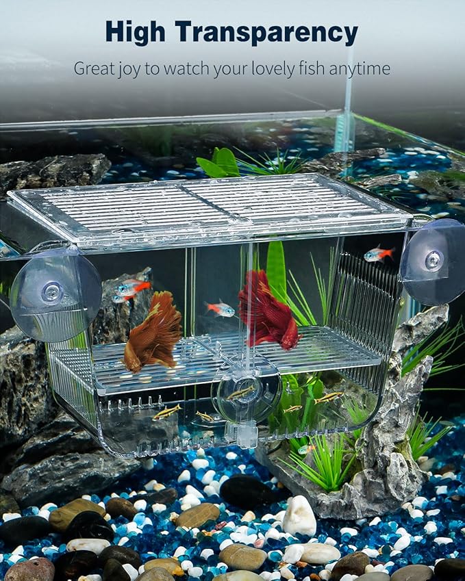 Pawfly Aquarium Fish Breeding Box, Fish Tank Hatchery Incubator with 6 Suction Cups Acrylic Hatching Box for Baby Fish Shrimp Betta Medium Acclimation Isolation Box