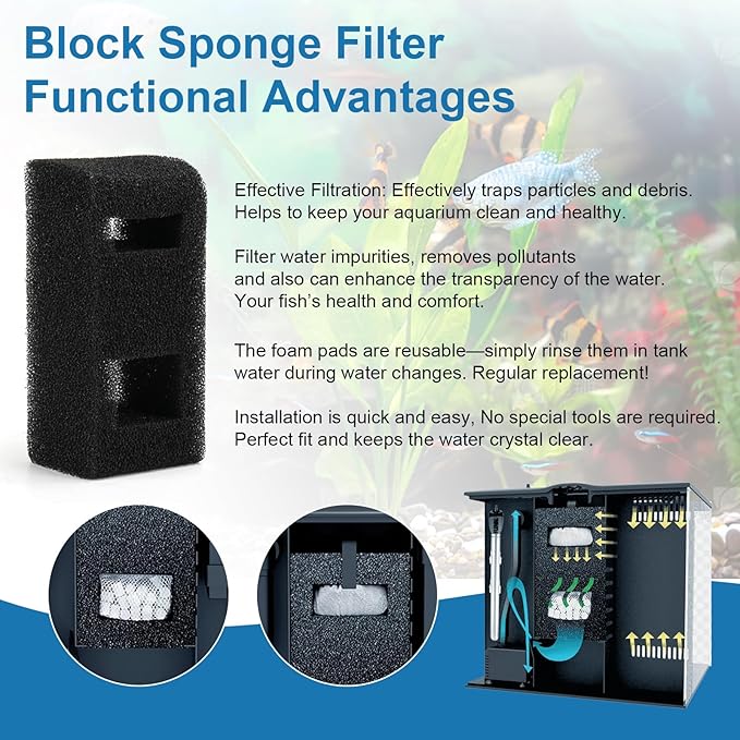 10532 for Fluval Spec/Evo Foam Filter Block, Replacement Aquarium Filter Media, Filter Foam Block Compatible with Fluval Spec 16 US Gal and for Fluval Evo 13.5 US Gal Aquarium Filters Aquarium Water