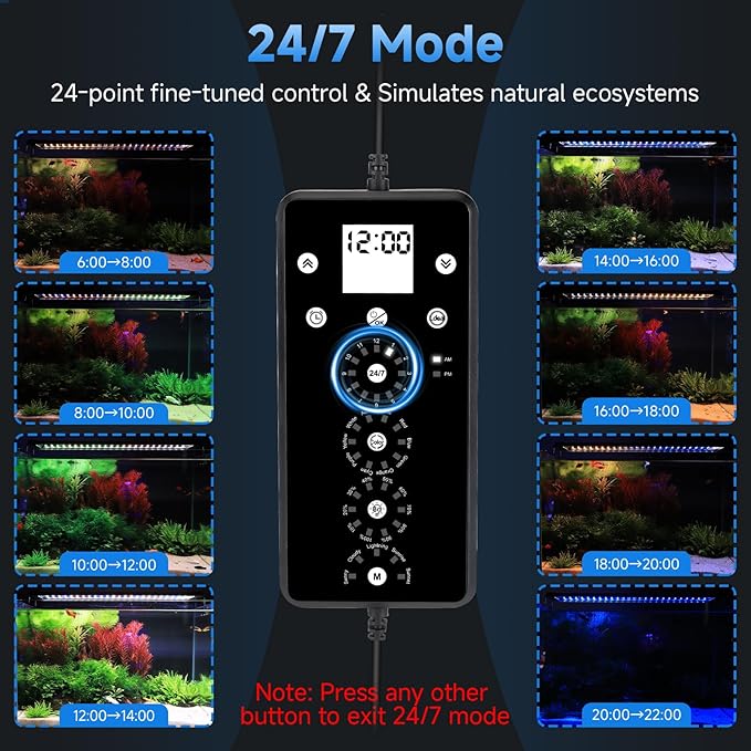 fishkeeper LED Aquarium Plant Light, 24/7 Full Spectrum Aquarium Light with 5 Nature Weather Mode, Auto On Off with Timer for 18-24 Inch Fish Tank, Adjustable Colors/Brightness with Memory Function