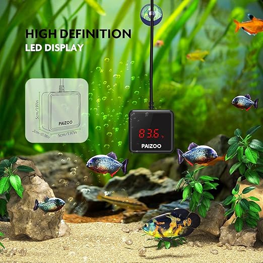 PAIZOO Aquarium Thermometer, LED Digital Thermometer for Fish Tank with USB Power, Highly Accurate Waterproof Temperature Gauge with Suction Cup and 6.5ft Power Cord for Saltwater and Freshwater