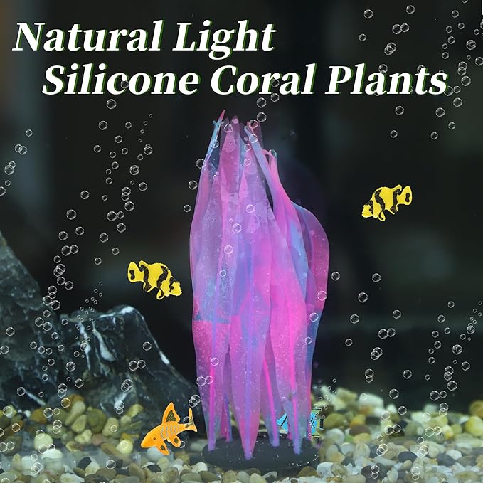 Aquarium Glowing Kelp Plant, Soft Silicone Glowing Fish Tank Decorations, Fluorescence Coral Decor for Aquarium Decor Pink 2pcs