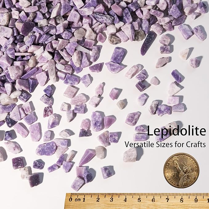 Lepidolite Crystal Chips 1lb (600+ Pieces) – 8-15mm Natural Purple Mica Stones for Anxiety Relief, Jewelry Making, Meditation, Emotional Healing & Spiritual Gifts – Stone of Balance & Transition