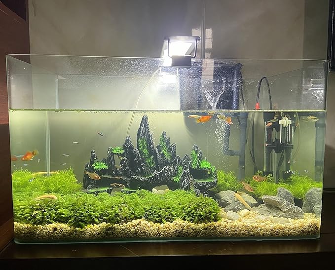 AWXZOM Extra Large Aquarium Decorations - Big Mountain View Ornaments, Come with 1 Little Diver and 2X 4inch Aquarium Plastic Plants