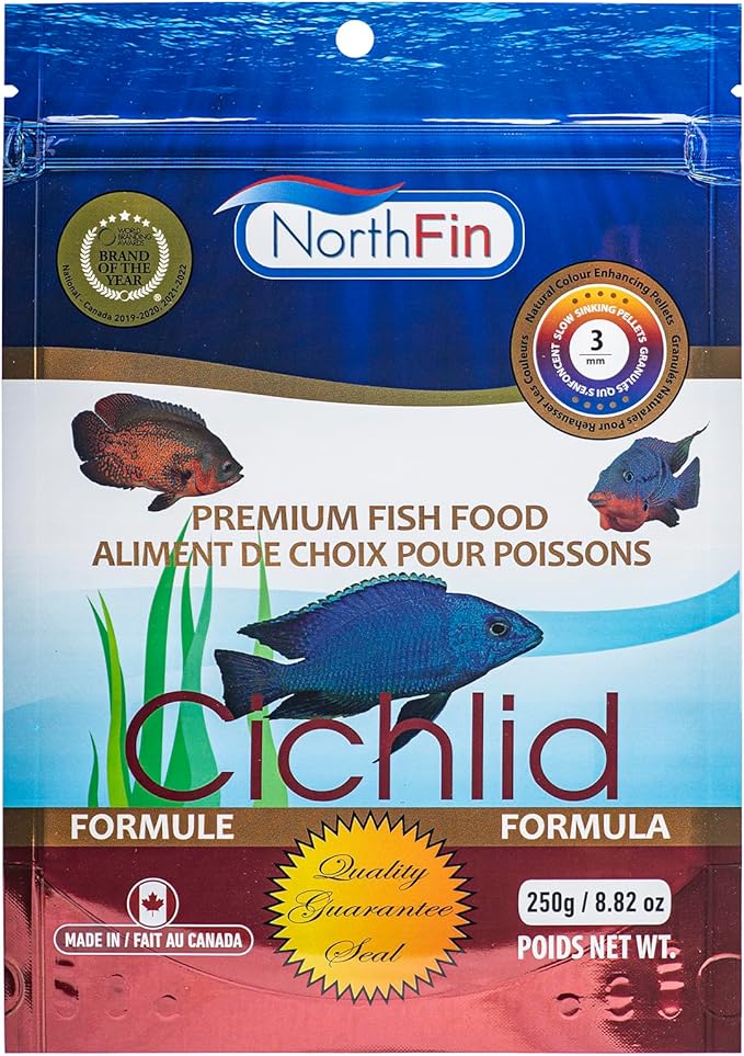 Northfin Cichlid Formula Fish Food – Slow Sinking Pellets for Cichlids (3mm, 250g) | Premium High-Protein, All-Natural Cichlid Diet to Enhance Color & Growth – No Fillers, No Hormones, Made in Canada
