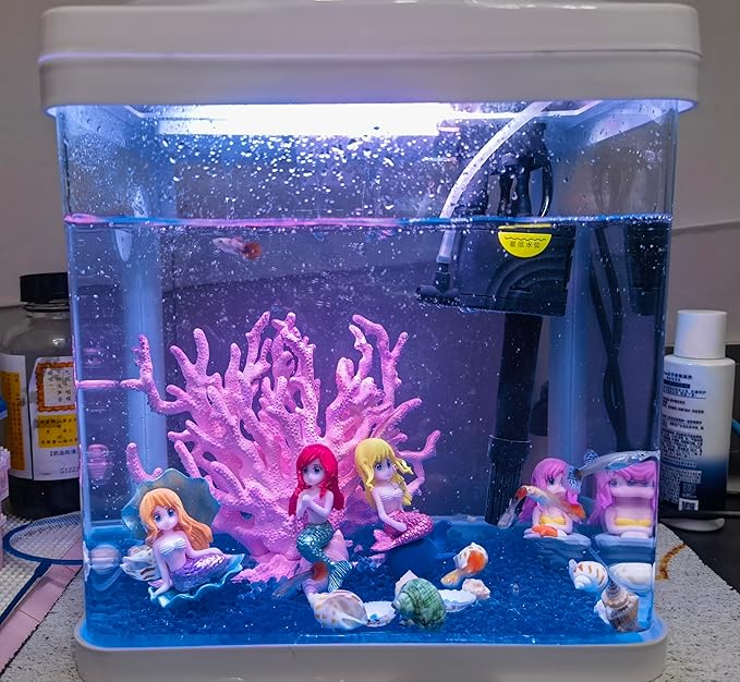 YZHZOM Mermaids Fish Tank Decorations Set - 8 Pieces, Artificial Plastic Plants, Aquarium Decor
