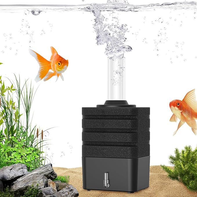 Moonorange Aquarium Bio Sponge Filter, Super-Quiet Submersible Fish Tank Foam Filter with 1 Spare Sponge, Suits Tanks Within 20 Gallon(S)