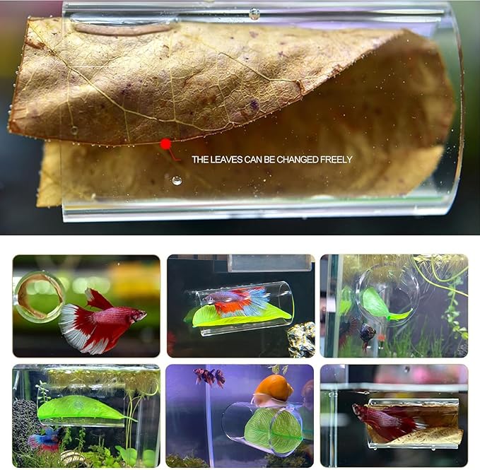 CousDUoBe 2 Pack Betta Fish Leaf Pad,2 Pack Betta Fish Acrylic Tube Tunnel