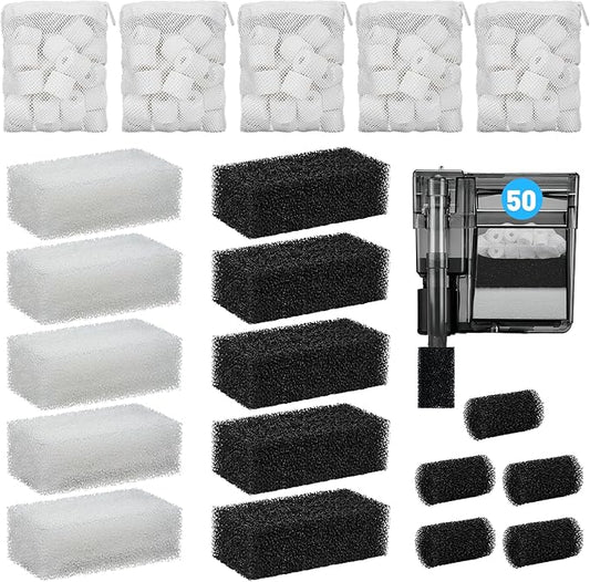 Pawfly 5 Sets of Three-Stage Filtration Replacement Filter Media Kit for AquaClear 50 Power Filter, Fish Tank Filter Maintenance Kit, Aquarium Filter Replacement Media for 20-50 Gallon Fish Tanks