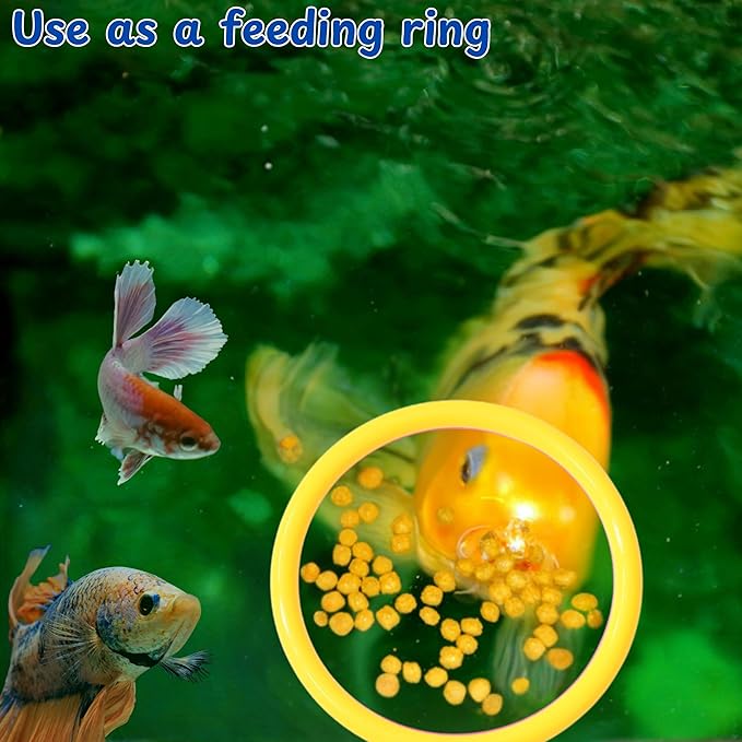 Betta Fish Enrichment Toys Ring and Filter Balls set, Fishes Ring Enrichment Toy and Tank Cleaner Ball, Aquarium Feeding Rings with Nitrifying Balls, Betta Fish Tank Accessories (Yellow, 6.4cm)