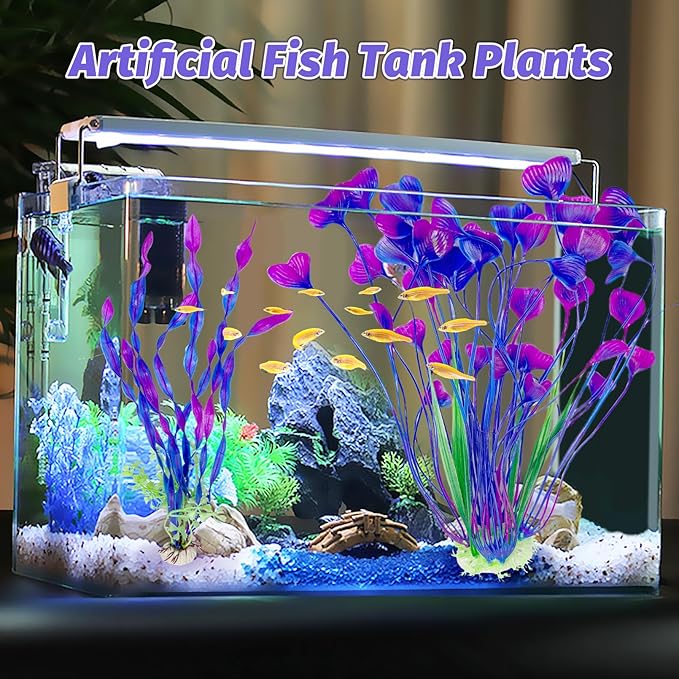 Hamiledyi Artificial Aquarium Plants Fish Tank Decorations, Soft Plastic Green Water Grass for Fish Habitat, Realistic Underwater Décor, Safe for Fish, 2-Pack