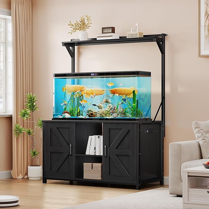 YITAHOME 120 Gallon Fish Tank Stand with Power Outlets, Heavy Duty Metal Large Aquarium Stand with Cabinet, Reptile Terrariums Table for Turtle Accessories Storage,1100LBS Capacity, Black