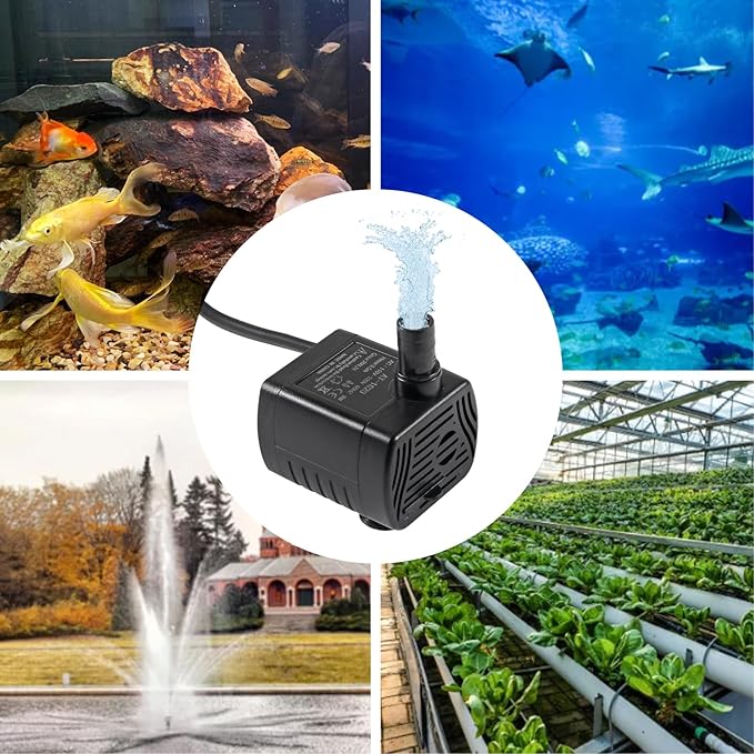 2Pcs 3W Mini Submersible Water Pump 50GPH Small Fountain Pump for Aquarium Fish Tank Fountain Hydroponics Water Feature, Indoor Fountains