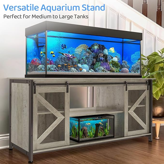 50-80 Gallon Fish Tank Stand, Heavy Duty Aquarium Stand with Cabinet for Fish Tank Accessories Storage - 1000 LBS Capacity, 58.9" L x 19.7" W x 32.6" H, Gray