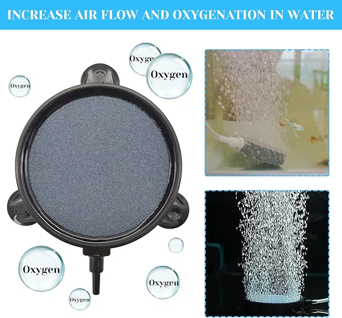 Hamiledyi 4.2 Inch Air Stone Disc Kit 6 Pieces Round Bubble Diffuser Fish Tank Bubbler with Suction Cups for Oxygenation in Fresh/Saltwater Tank, Ponds, Hydroponic as Decorative Airstone for Aquariums